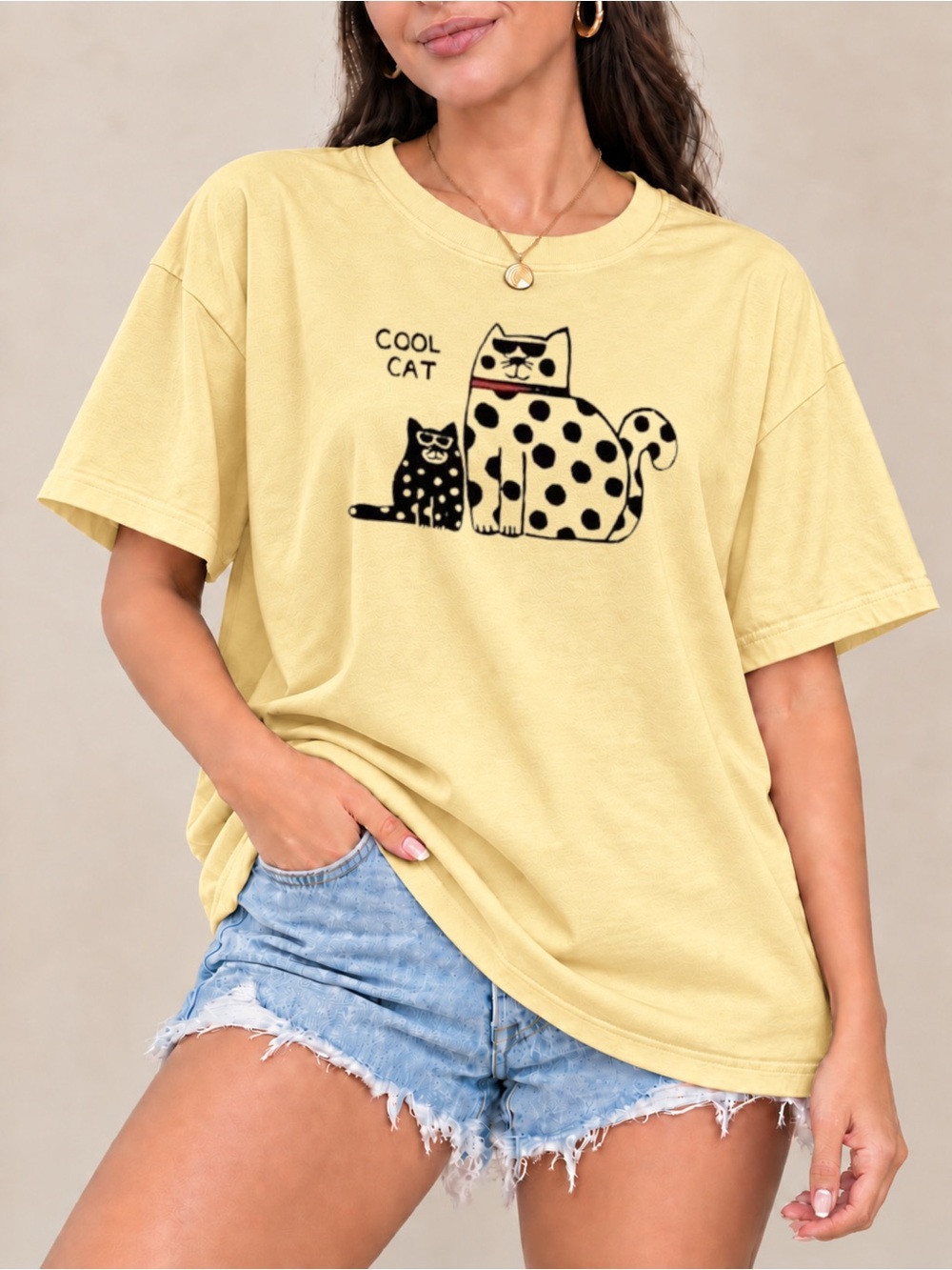 Cool Cat Graphic Tee Funny Polka Dot Cat Lover Unisex T-shirt